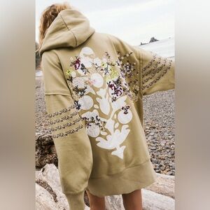 Free People FP Movement At My Best Embroidered Hoodie Green Incense Combo Small